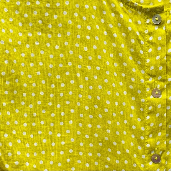 Rachel Zoe Womens 1X Linen Button Down Yellow White Polka Dot Blouse Casual Fun - Picture 4 of 14